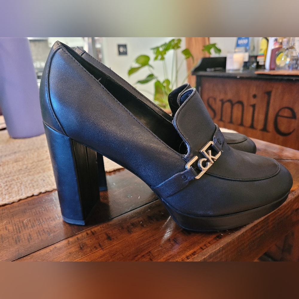 Calvin Klein Black Leather Platform Mary Jane Pumps